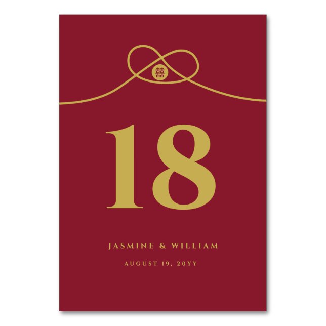 Numeração De Mesa Casamento Chinês de Felicidade Dupla Dourada União (Frente)