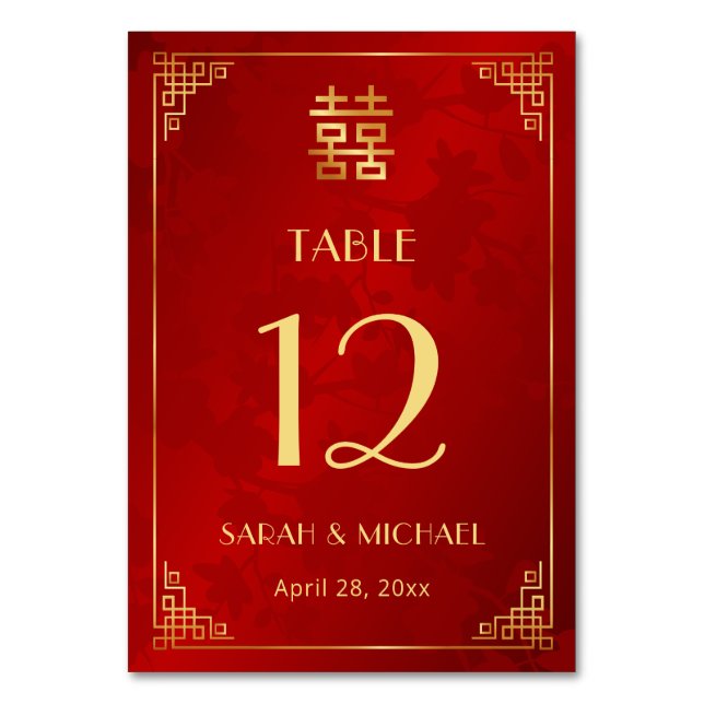 Numeração De Mesa Casamento Chinês Moderno (Frente)