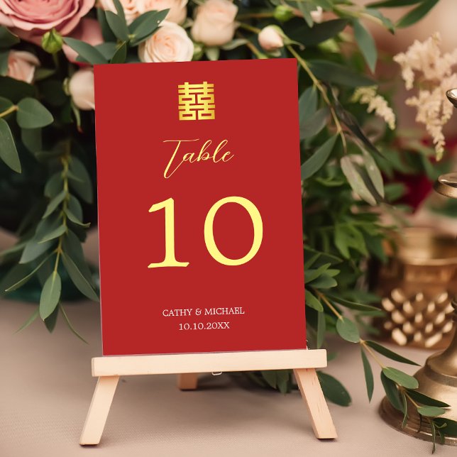 Numeração De Mesa Casamento chinês moderno de ouro vermelho simples (Criador carregado)