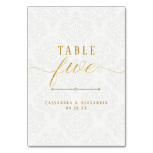 Numeração De Mesa Casamento Cinco 5 Dourado Renda Branca Escrita Ele