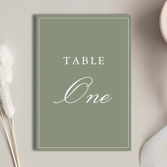 Numeração De Mesa Casamento Clássico com Letra em Verde Poeirento (Classic dusty green table numbers add elegant organization to your wedding reception.)