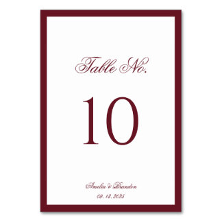 Numeração De Mesa Casamento Clássico Elegante com Borda Burgundy Pro