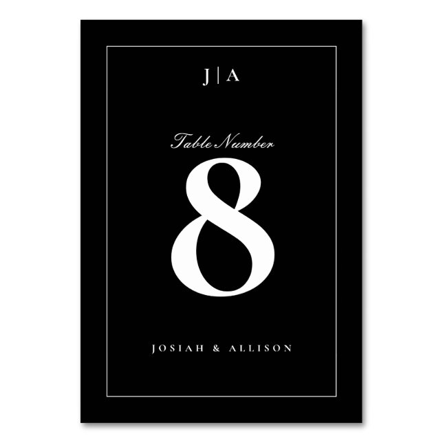 Numeração De Mesa Casamento Clássico Preto e Branco (Frente)