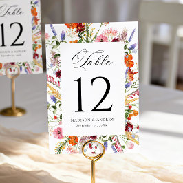 Numeração De Mesa Casamento Colorido de Aquarela com Flores Silvestr