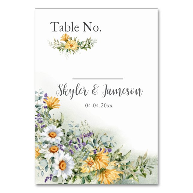 Numeração De Mesa Casamento Colorido de Flores Selvagens (Frente)
