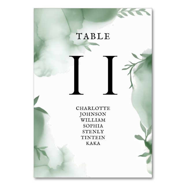 Numeração De Mesa Casamento com aguarela de vegetação de eucalipto e (Verso)