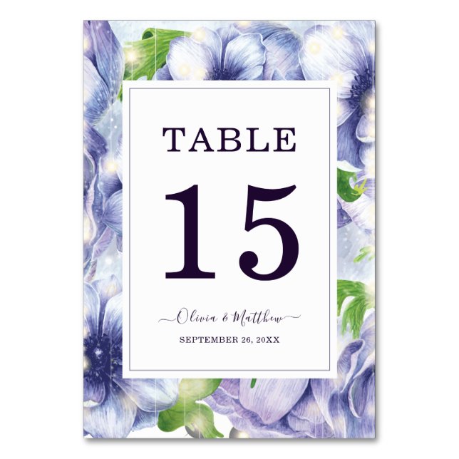 Numeração De Mesa Casamento com Anêmonas Floral Roxo (Frente)