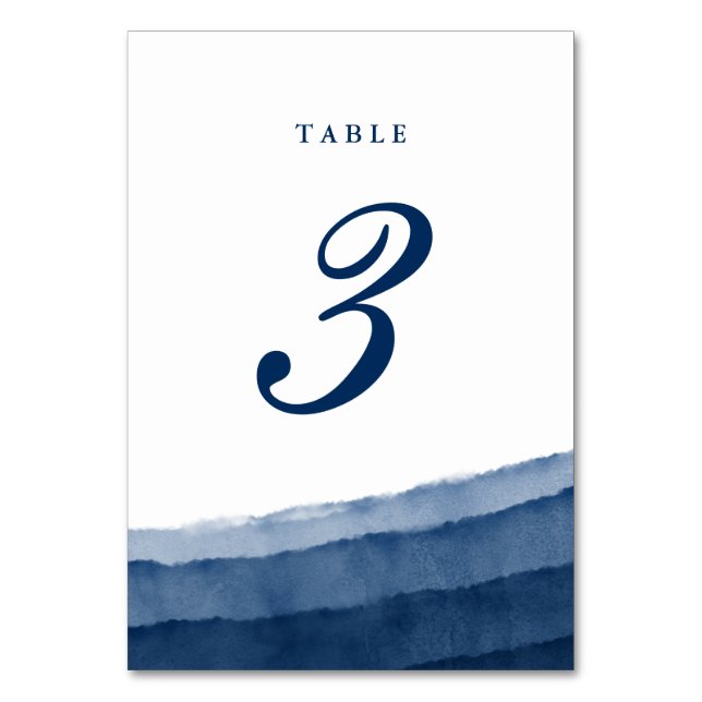 Numeração De Mesa Casamento com Aquarela Azul Índigo (Frente)