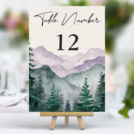 Numeração De Mesa Casamento com Aquarela da Floresta da Montanha Neb