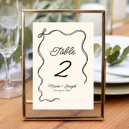 Numeração De Mesa Casamento com Arco de Fita Desenhado à Mão Preto e