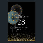 Numeração De Mesa Casamento com balão negro e Dourado<br><div class="desc">Cartões numéricos transparentes para tabelas de casamentos de balões de aquarela em sotaque de preto e ouro com uma dica de azul.</div>