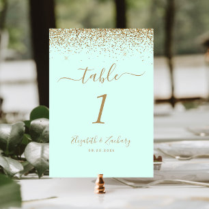 Numeração De Mesa Casamento com Borda de Brilho Dourado em Verde Hor