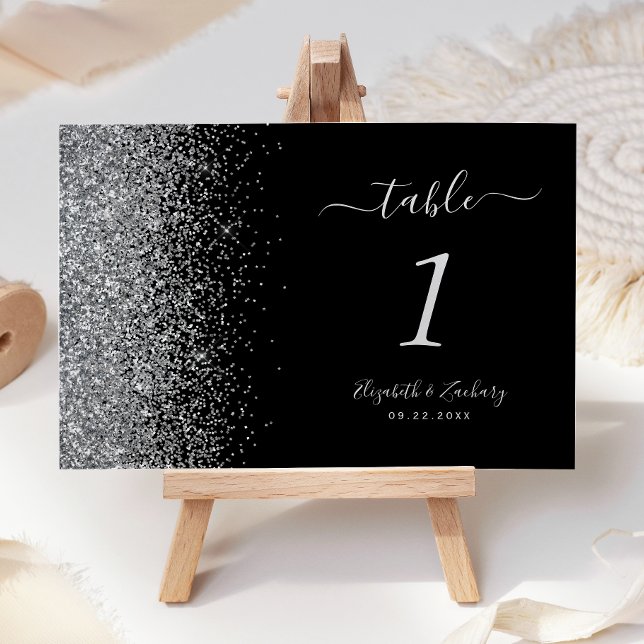 Numeração De Mesa Casamento com Borda de Brilho Preto Prata Moderno (Criador carregado)