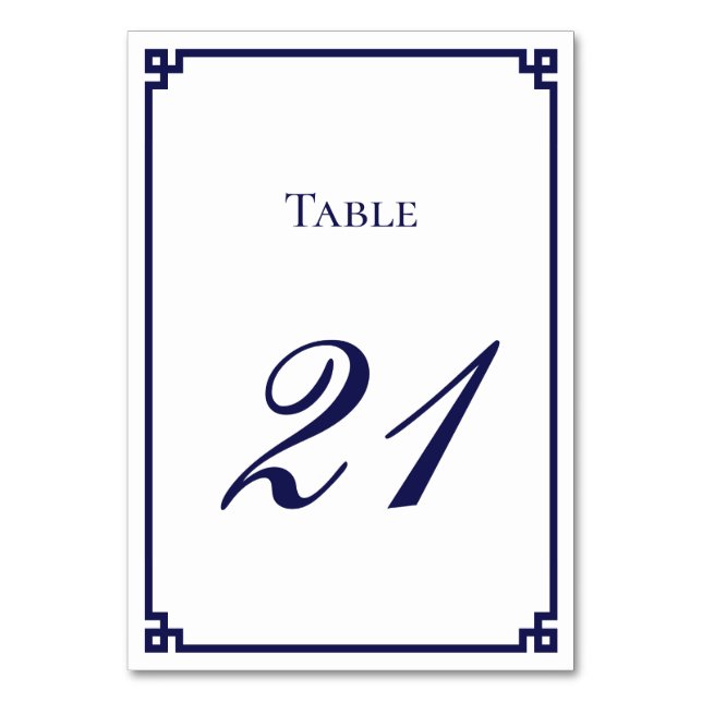 Numeração De Mesa Casamento com Borda de Chave Grega Azul Marinho (Frente)