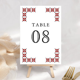 Numeração De Mesa Casamento com Bordado Ucraniano Vermelho e Preto