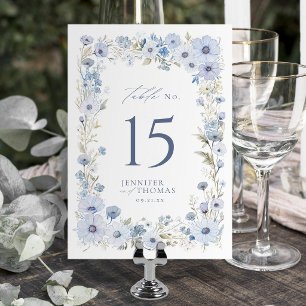 Numeração De Mesa Casamento com Bordadura de Flor Silvestre Azul Ele