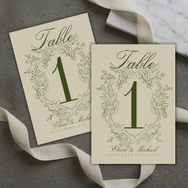 Numeração De Mesa Casamento com Brasão em Verde Sálvia Elegante