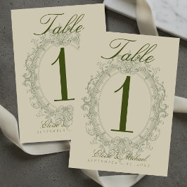 Numeração De Mesa Casamento com Brasão em Verde Sálvia Elegante