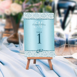 Numeração De Mesa Casamento com brilho do monograma azul