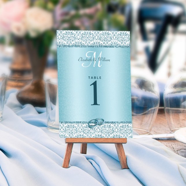 Numeração De Mesa Casamento com brilho do monograma azul (Criador carregado)