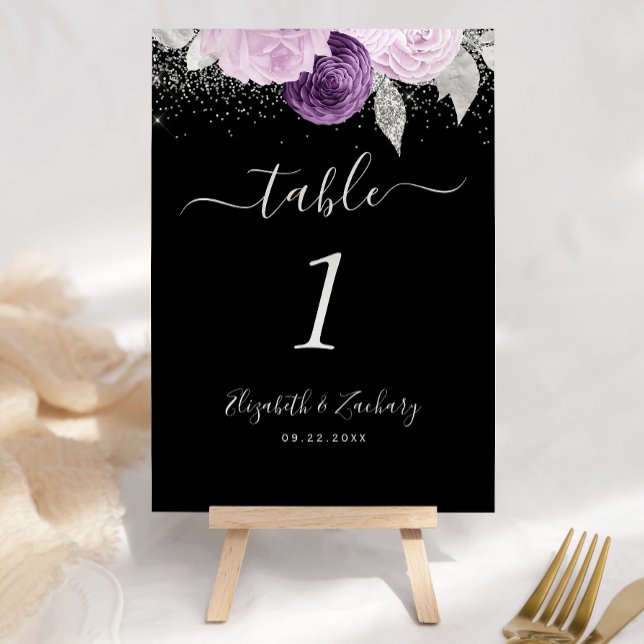 Numeração De Mesa Casamento com Brilho Prata Roxo Floral (Criador carregado)