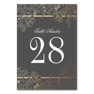 Numeração De Mesa Casamento com cinzas e flores Douradas