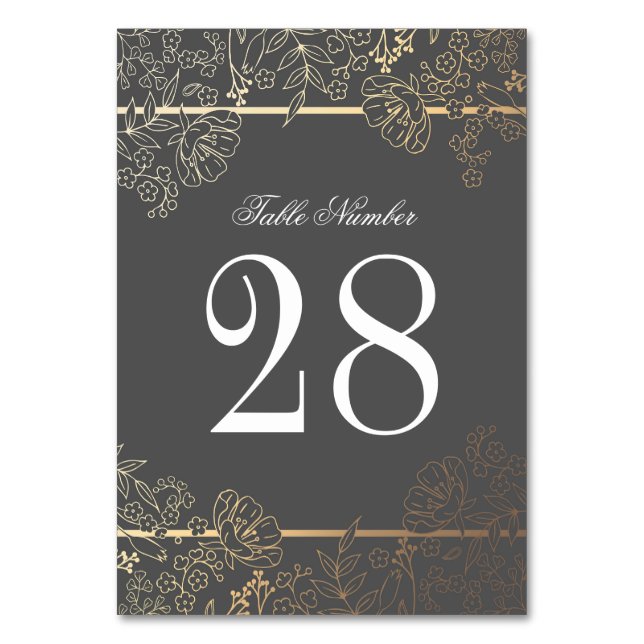 Numeração De Mesa Casamento com cinzas e flores Douradas (Frente)