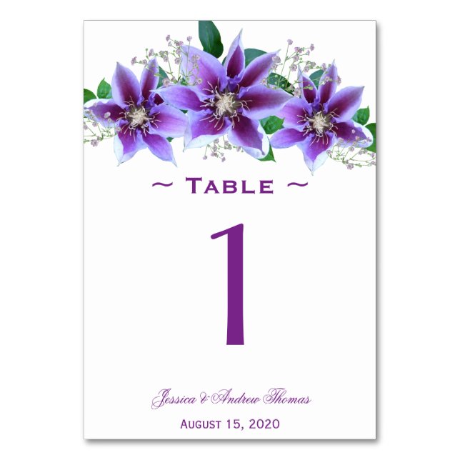 Numeração De Mesa Casamento com Clematis Chic e Sofisticado (Frente)