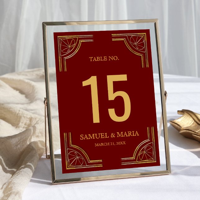 Numeração De Mesa Casamento com Coroa Dourada Vermelha Elegante (Criador carregado)