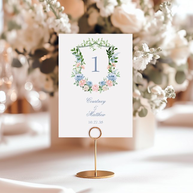 Numeração De Mesa Casamento com Crista Floral Azul Empoeirado (Criador carregado)