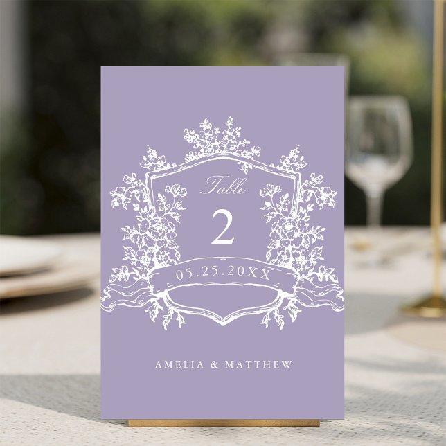 Numeração De Mesa Casamento com Crista Floral Clássica de Lavanda (Criador carregado)