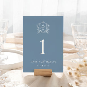 Numeração De Mesa Casamento com Crista Vintage Azul Empoeirado