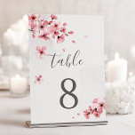 Numeração De Mesa Casamento com Flores de Cereja Rosa Floral<br><div class="desc">Números modernos e elegantes da mesa de casamento floral,  com flores de cereja cor-de-rosa pincelada e caligrafia moderna em uma textura de papel feita à mão.</div>