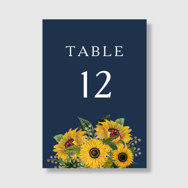 Numeração De Mesa Casamento com flores solares azuis do Marinho Eleg (Elegant Navy Blue Sunflowers Wedding Table Number)