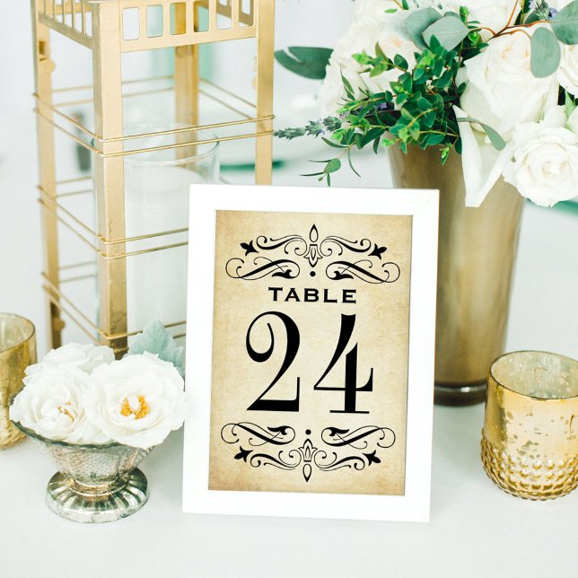 Numeração De Mesa Casamento com Florido Pergaminho Rústico Antigo (Criador carregado)