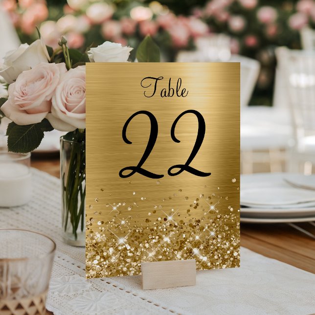 Numeração De Mesa Casamento com Folha de Ouro Brilhante (Faux Glittery Gold Foil Wedding Table Number)
