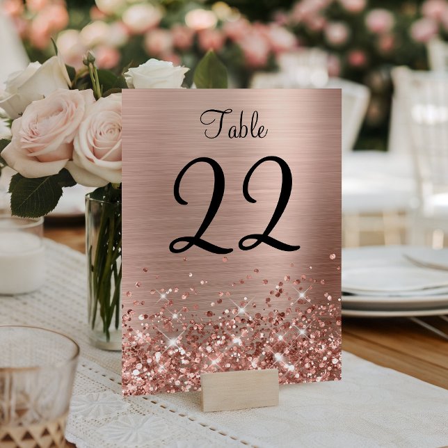 Numeração De Mesa Casamento com Folha de Ouro Rosa Brilhante (Glittery Rose Gold Foil Wedding Table Number)