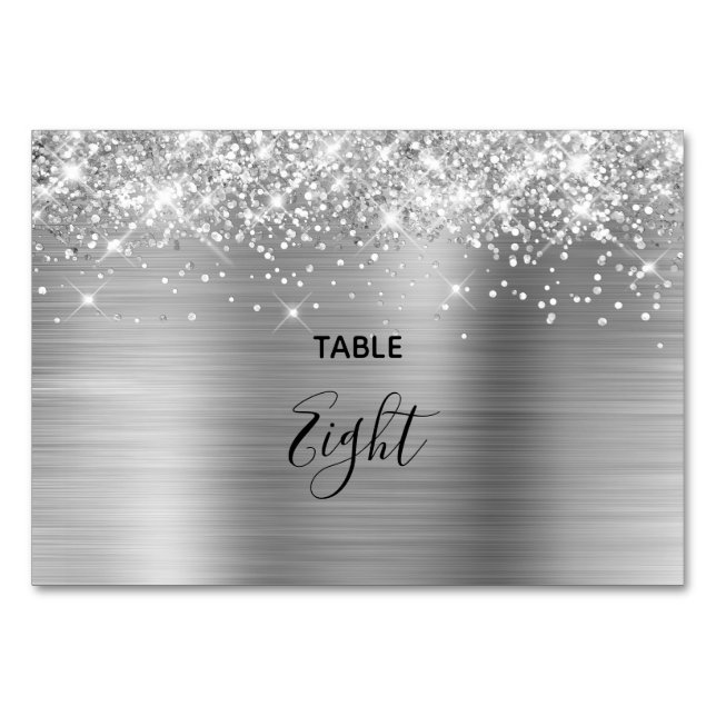 Numeração De Mesa Casamento com Folha de Prata Gliterada Falsa (Frente)