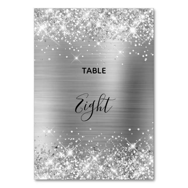 Numeração De Mesa Casamento com Folhas de Prata da Glittery (Frente)