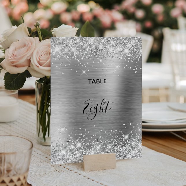 Numeração De Mesa Casamento com Folhas de Prata da Glittery (Glittery Silver Foil Wedding Table Number)