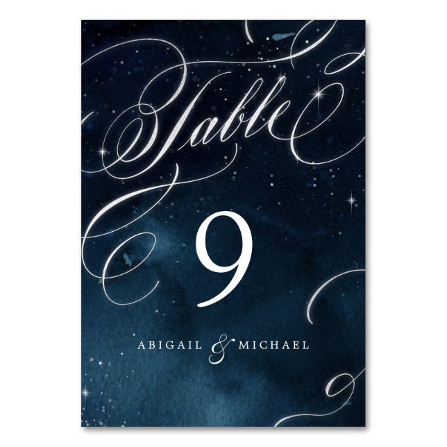 Numeração De Mesa casamento com glam da caligrafia marinho prata vin (Verso)