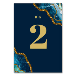 Numeração De Mesa Casamento com Glitter de Geodo Agato Azul e Dourad