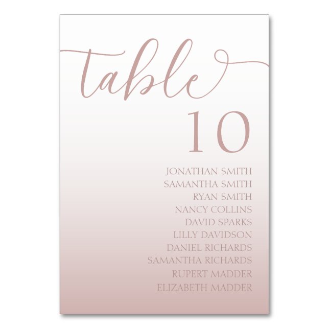 Numeração De Mesa Casamento com Gradiente de Rosa Dourado Elegante (Frente)