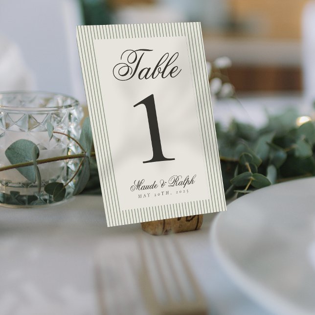 Numeração De Mesa Casamento com Greve Verde de eterno Antigo (Guide guests to their seats using these Timeless Old Money Thin Stripe Wedding Table Numbers! )