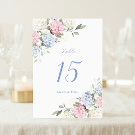 Numeração De Mesa Casamento com Hortênsias Rosa Elegante Floral e Az