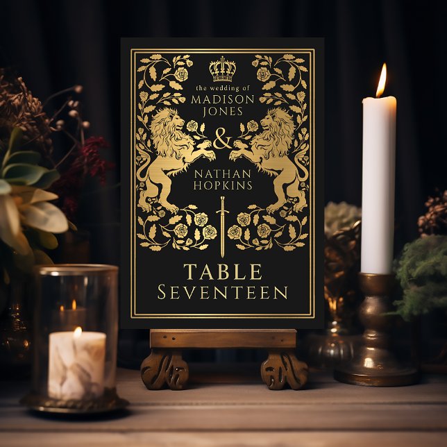 Numeração De Mesa Casamento com Leão Real Medieval Negro (Criador carregado)