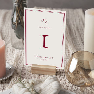 Numeração De Mesa Casamento com Letra Burgundy Profunda