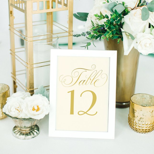 Numeração De Mesa Casamento com Letra Dourada e Marfim Elegante (Criador carregado)
