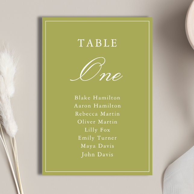 Numeração De Mesa Casamento com Letra Elegante em Verde Oliva (Elegant olive green table numbers bring timeless charm and easy seating guidance.)