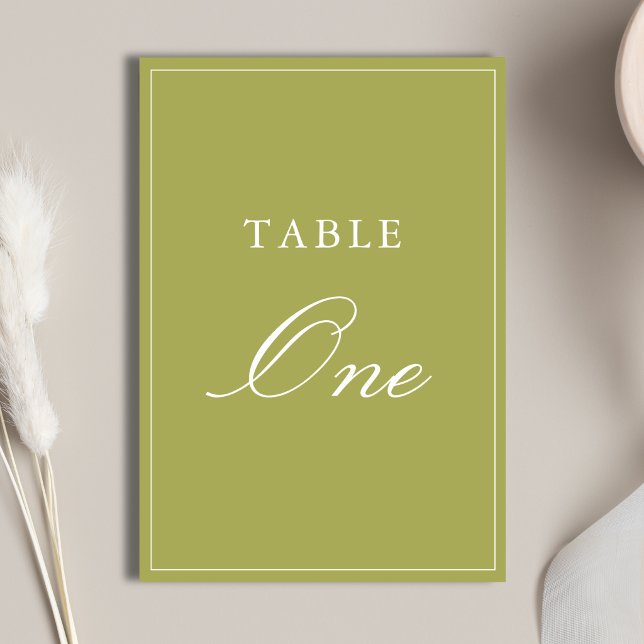 Numeração De Mesa Casamento com Letra Oliva Elegante (Elegant olive green wedding table numbers help guests find their seats with style.)